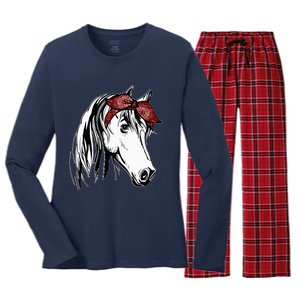 Horse Bandana For Equestrian Horseback Riding Horse Lover Women's Long Sleeve Flannel Pajama Set 