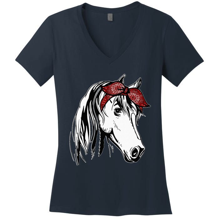 Horse Bandana For Equestrian Horseback Riding Horse Lover Women's V-Neck T-Shirt