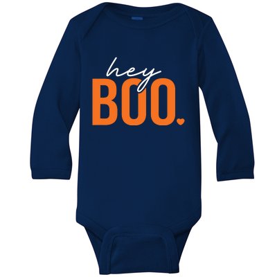 Hey Boo Funny Halloween Pun Ghost Spooky Toddler Baby Long Sleeve Bodysuit