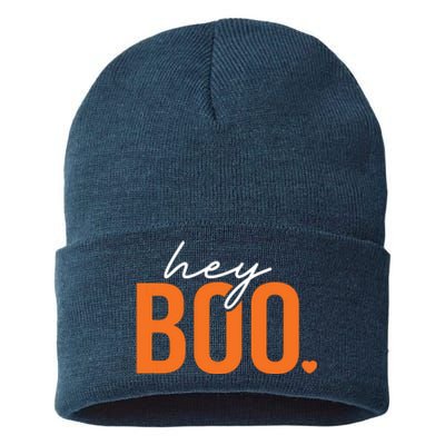 Hey Boo Funny Halloween Pun Ghost Spooky Toddler Sustainable Knit Beanie