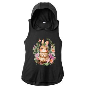 Happy Bunny Flower Graphic Easter Bunny Rabbit Women Ladies PosiCharge Tri-Blend Wicking Draft Hoodie Tank