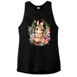 Happy Bunny Flower Graphic Easter Bunny Rabbit Women Ladies PosiCharge Tri-Blend Wicking Tank