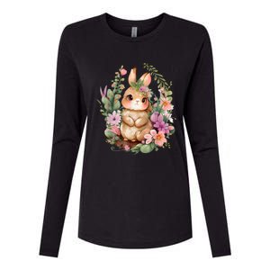 Happy Bunny Flower Graphic Easter Bunny Rabbit Women Womens Cotton Relaxed Long Sleeve T-Shirt