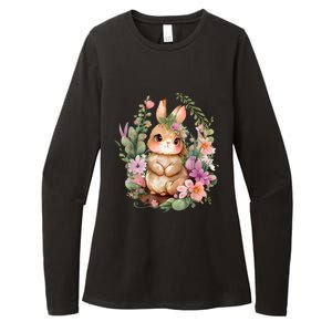 Happy Bunny Flower Graphic Easter Bunny Rabbit Women Womens CVC Long Sleeve Shirt