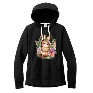 Happy Bunny Flower Graphic Easter Bunny Rabbit Women Women's Fleece Hoodie