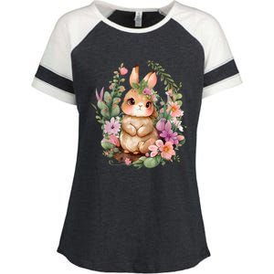 Happy Bunny Flower Graphic Easter Bunny Rabbit Women Enza Ladies Jersey Colorblock Tee