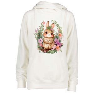 Happy Bunny Flower Graphic Easter Bunny Rabbit Women Womens Funnel Neck Pullover Hood