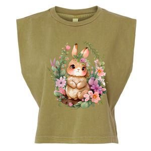 Happy Bunny Flower Graphic Easter Bunny Rabbit Women Garment-Dyed Women's Muscle Tee