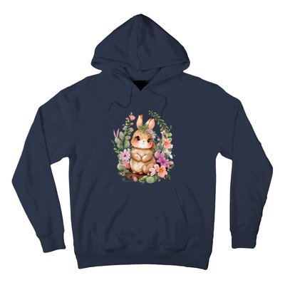 Happy Bunny Flower Graphic Easter Bunny Rabbit Women Hoodie