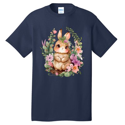 Happy Bunny Flower Graphic Easter Bunny Rabbit Women Tall T-Shirt