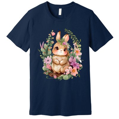 Happy Bunny Flower Graphic Easter Bunny Rabbit Women Premium T-Shirt