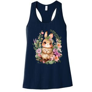 Happy Bunny Flower Graphic Easter Bunny Rabbit Women Women's Racerback Tank