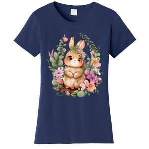 Happy Bunny Flower Graphic Easter Bunny Rabbit Women Women's T-Shirt