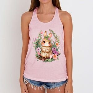 Happy Bunny Flower Graphic Easter Bunny Rabbit Women Women's Knotted Racerback Tank