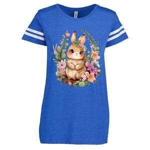 Happy Bunny Flower Graphic Easter Bunny Rabbit Women Enza Ladies Jersey Football T-Shirt