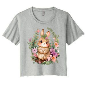 Happy Bunny Flower Graphic Easter Bunny Rabbit Women Women's Crop Top Tee