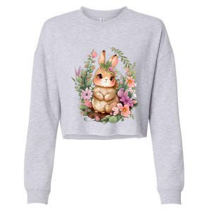 Happy Bunny Flower Graphic Easter Bunny Rabbit Women Cropped Pullover Crew