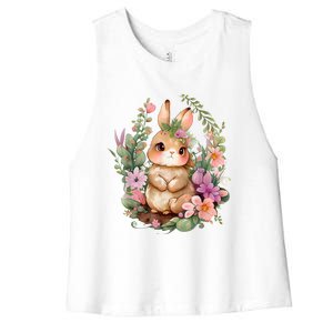 Happy Bunny Flower Graphic Easter Bunny Rabbit Women Women's Racerback Cropped Tank