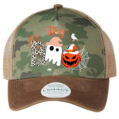 Hey Boo Funny Halloween Cute Ghost Pumpkin Legacy Tie Dye Trucker Hat