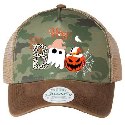 Hey Boo Funny Halloween Cute Ghost Pumpkin Legacy Tie Dye Trucker Hat