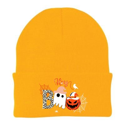 Hey Boo Funny Halloween Cute Ghost Pumpkin Knit Cap Winter Beanie