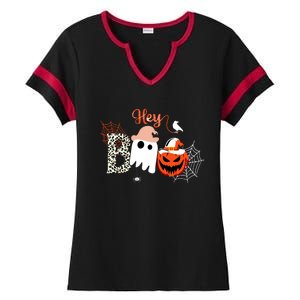 Hey Boo Funny Halloween Cute Ghost Pumpkin Ladies Halftime Notch Neck Tee