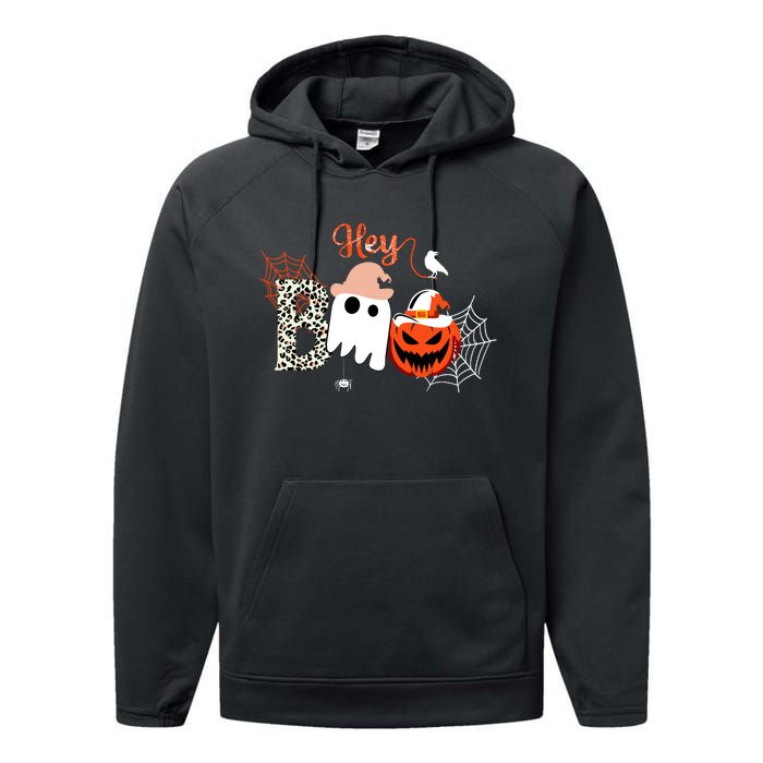 Hey Boo Funny Halloween Cute Ghost Pumpkin Performance Fleece Hoodie