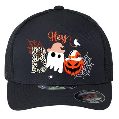 Hey Boo Funny Halloween Cute Ghost Pumpkin Flexfit Unipanel Trucker Cap