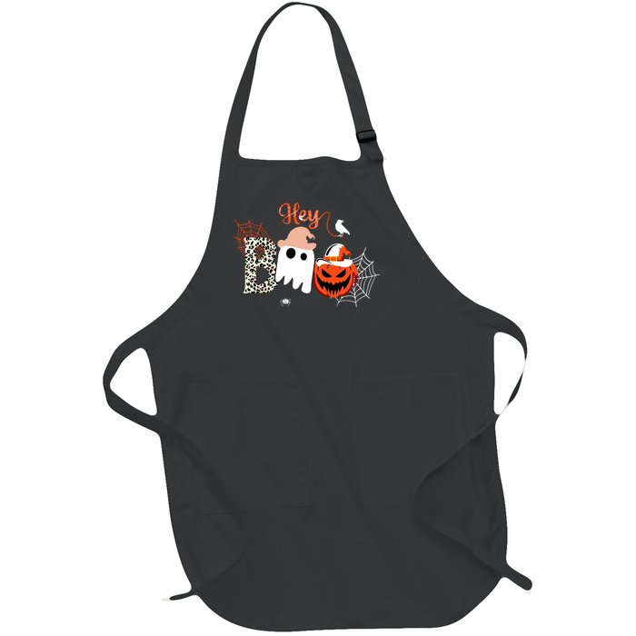 Hey Boo Funny Halloween Cute Ghost Pumpkin Full-Length Apron With Pockets