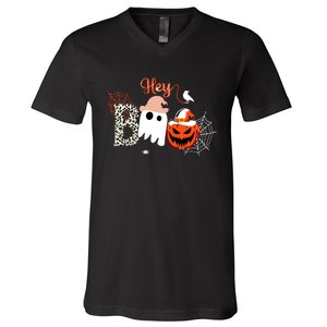 Hey Boo Funny Halloween Cute Ghost Pumpkin V-Neck T-Shirt