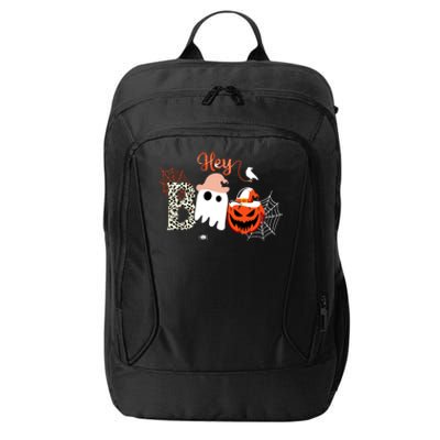 Hey Boo Funny Halloween Cute Ghost Pumpkin City Backpack