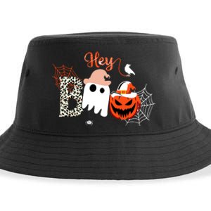 Hey Boo Funny Halloween Cute Ghost Pumpkin Sustainable Bucket Hat