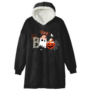 Hey Boo Funny Halloween Cute Ghost Pumpkin Hooded Wearable Blanket