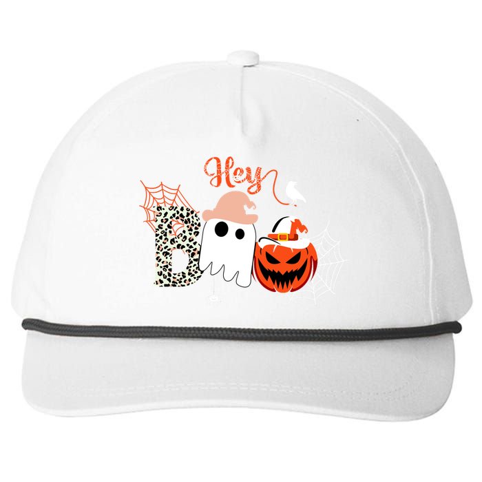 Hey Boo Funny Halloween Cute Ghost Pumpkin Snapback Five-Panel Rope Hat