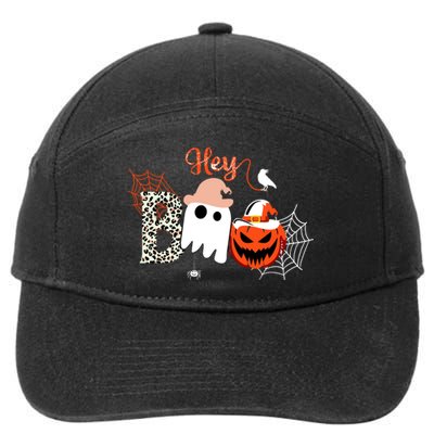 Hey Boo Funny Halloween Cute Ghost Pumpkin 7-Panel Snapback Hat