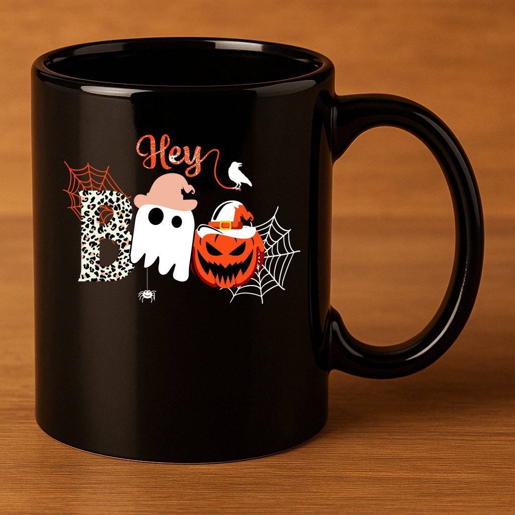 Hey Boo Funny Halloween Cute Ghost Pumpkin 11oz C Handle Ceramic Mug