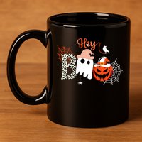 Hey Boo Funny Halloween Cute Ghost Pumpkin 11oz C Handle Ceramic Mug