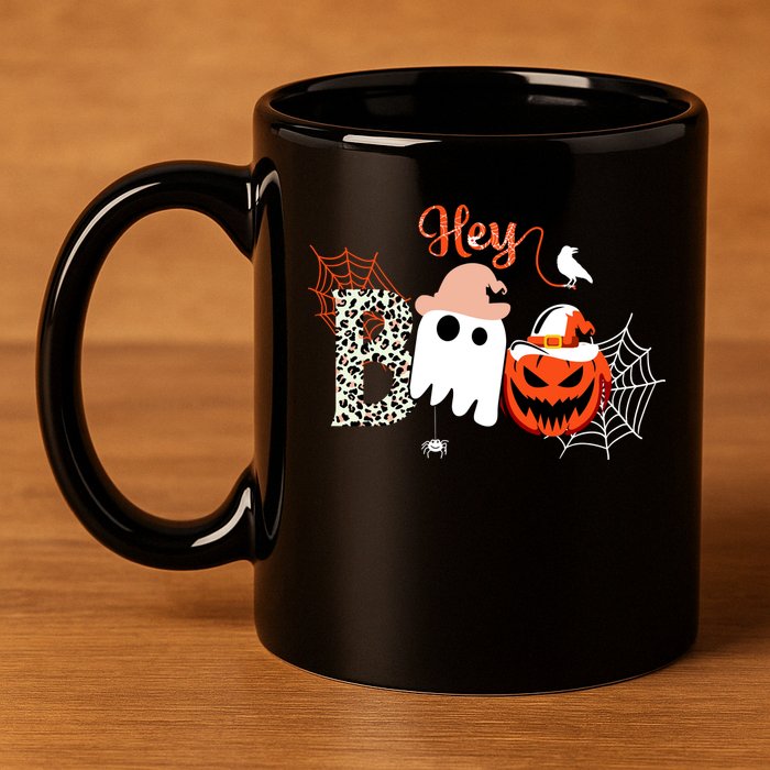 Hey Boo Funny Halloween Cute Ghost Pumpkin 11oz C Handle Ceramic Mug