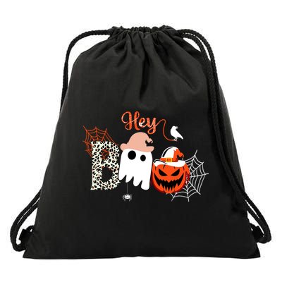 Hey Boo Funny Halloween Cute Ghost Pumpkin Drawstring Bag