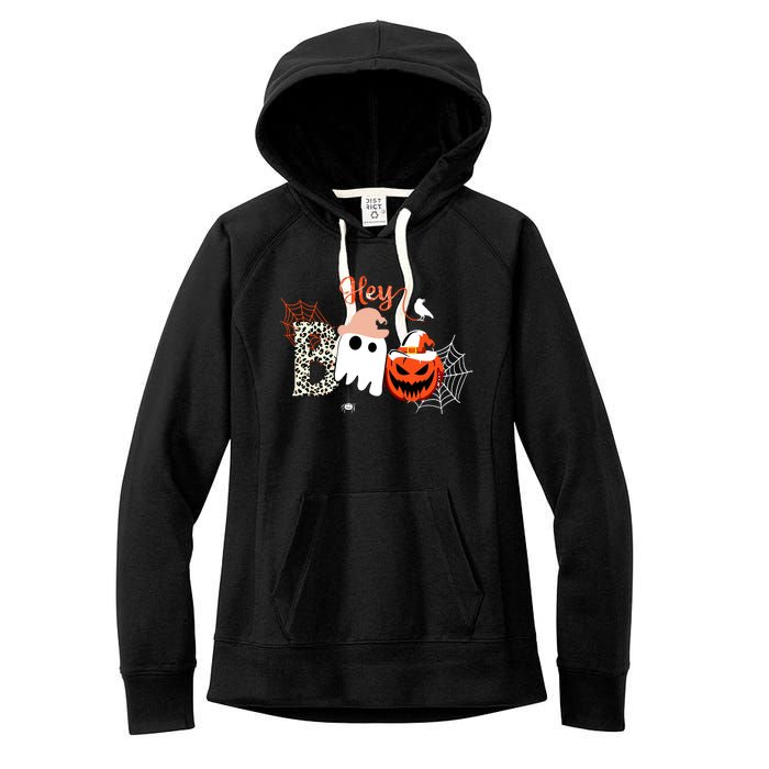 Hey Boo Funny Halloween Cute Ghost Pumpkin Women's Fleece Hoodie