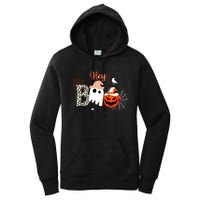 Hey Boo Funny Halloween Cute Ghost Pumpkin Women's Pullover Hoodie