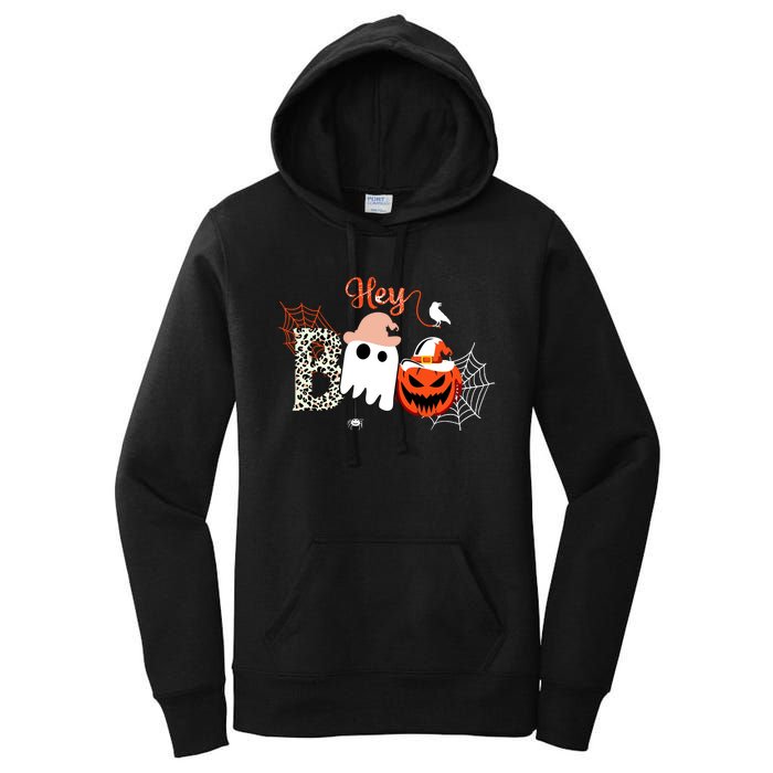 Hey Boo Funny Halloween Cute Ghost Pumpkin Women's Pullover Hoodie