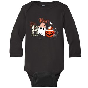 Hey Boo Funny Halloween Cute Ghost Pumpkin Baby Long Sleeve Bodysuit