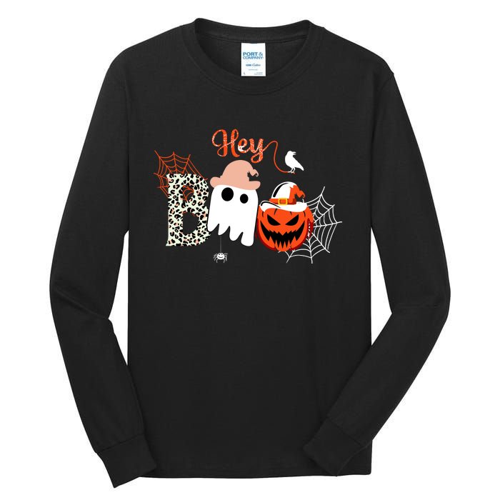 Hey Boo Funny Halloween Cute Ghost Pumpkin Tall Long Sleeve T-Shirt