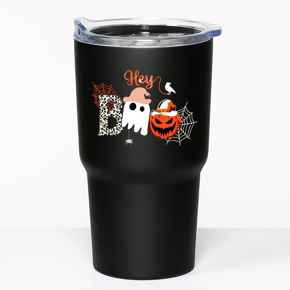 Hey Boo Funny Halloween Cute Ghost Pumpkin Tumbler