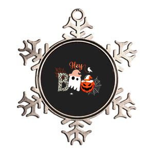 Hey Boo Funny Halloween Cute Ghost Pumpkin Metallic Star Ornament