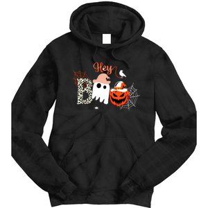 Hey Boo Funny Halloween Cute Ghost Pumpkin Tie Dye Hoodie