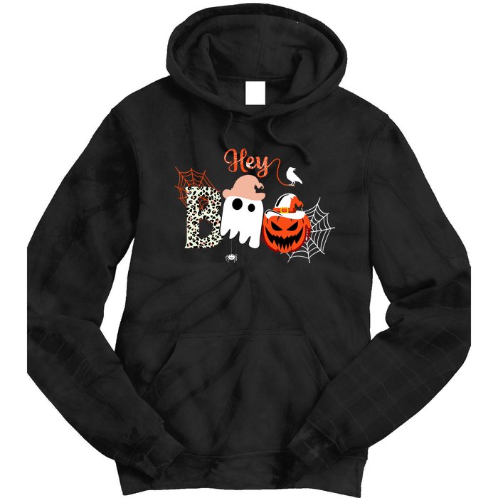 Hey Boo Funny Halloween Cute Ghost Pumpkin Tie Dye Hoodie