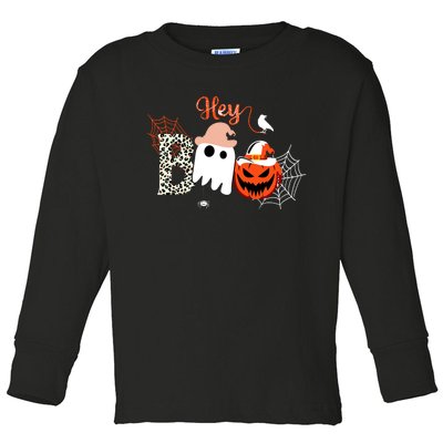 Hey Boo Funny Halloween Cute Ghost Pumpkin Toddler Long Sleeve Shirt