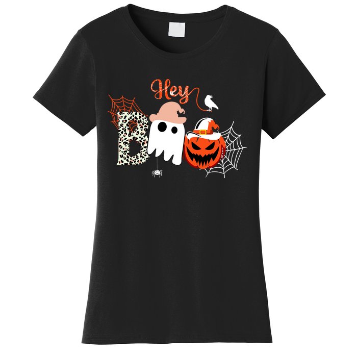 Hey Boo Funny Halloween Cute Ghost Pumpkin Women's T-Shirt